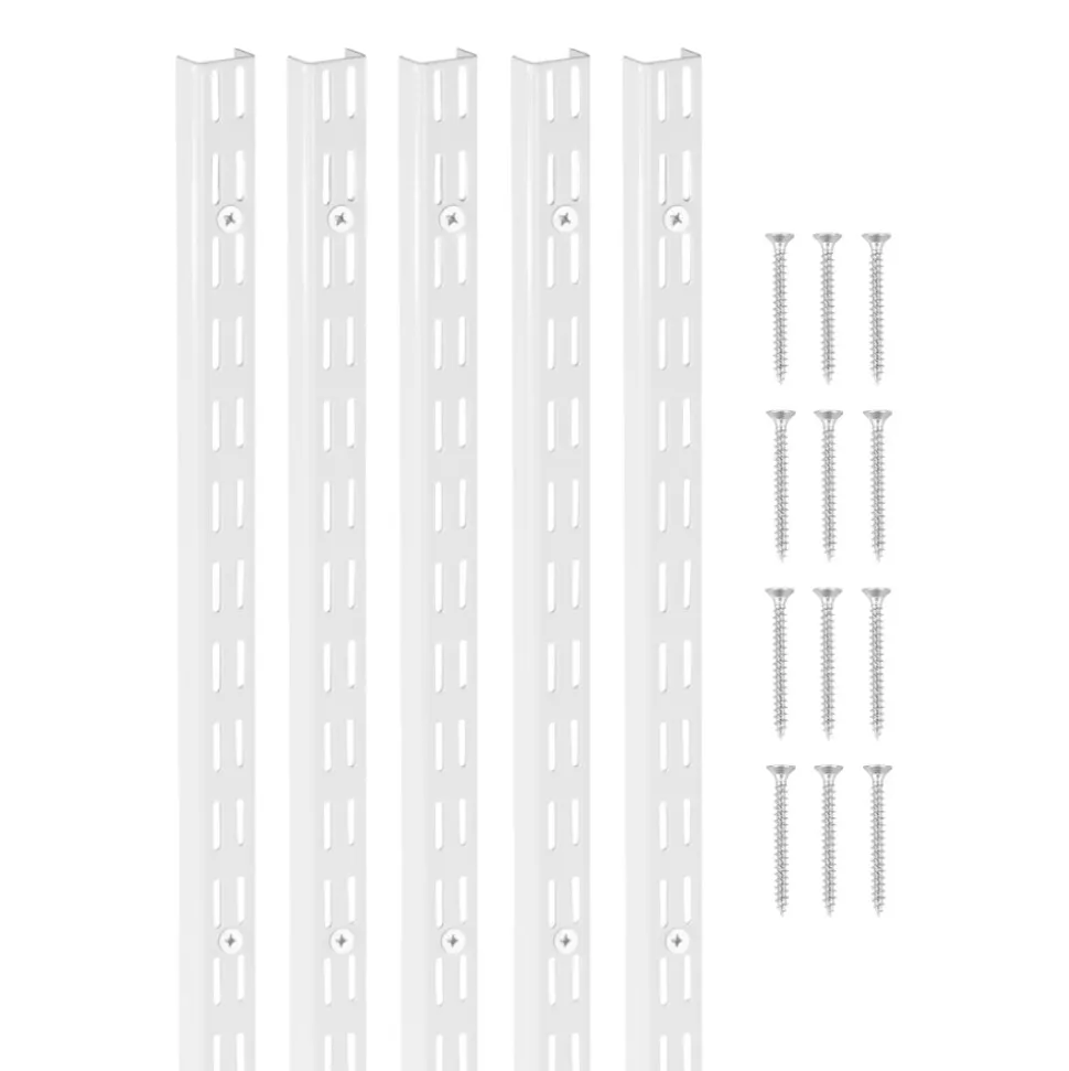 VEVOR Shelf Pilaster, 60-inch 5 Pack, Dual Track Upright Wall Shelving System, Heavy Duty Support System Twin Slot Shelf Rails, 25 Screws, Suitable for Cabinet Closet Organization Storage, Silver