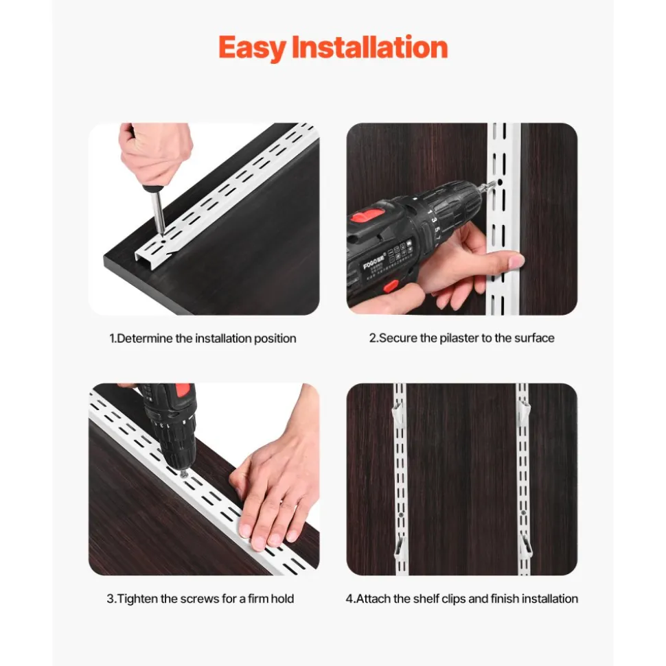 VEVOR Shelf Pilaster, 60-inch 5 Pack, Dual Track Upright Wall Shelving System, Heavy Duty Support System Twin Slot Shelf Rails, 25 Screws, Suitable for Cabinet Closet Organization Storage, Silver