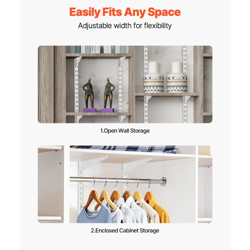 VEVOR Shelf Pilaster, 60-inch 5 Pack, Dual Track Upright Wall Shelving System, Heavy Duty Support System Twin Slot Shelf Rails, 25 Screws, Suitable for Cabinet Closet Organization Storage, Silver