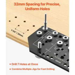 VEVOR Shelf Pin Jig and Hinge Jig Two-in-One, Aluminum Alloy Cabinet Hardware Hole Drilling Template with 1/4