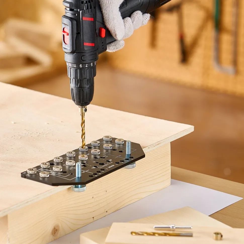 VEVOR Shelf Pin Jig and Hinge Jig Two-in-One, Aluminum Alloy Cabinet Hardware Hole Drilling Template with 1/4" and 3/16" Drill Bits, for Cabinet Doors Bookshelves Wardrobes Woodworking and DIY