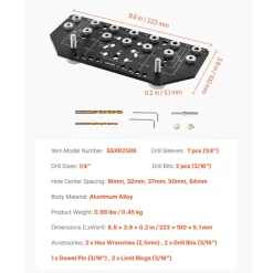 VEVOR Shelf Pin Jig and Hinge Jig Two-in-One, Aluminum Alloy Cabinet Hardware Hole Drilling Template with 1/4