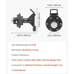 VEVOR Shipping Container Wheels 6-Lug Wheels Kit, Heavy Duty Shipping Container Axle with Ratchet Tie Down-Moves 20 ft - 40 ft, Secure Transport for Dock, Warehouse, Construction Site, Black