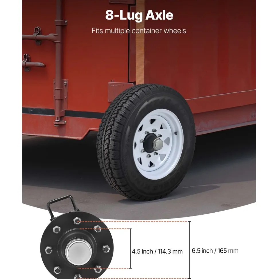 VEVOR Shipping Container Wheels 8-Lug Wheels Kit, Heavy Duty Shipping Container Axle with Ratchet Tie Down-Moves 20 ft - 40 ft, Secure Transport for Dock, Warehouse, Construction Site, Black