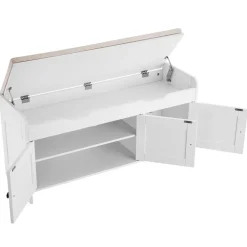 VEVOR Shoe Bench, 41.3 x 13.8 x 19.8 Inch Entryway Bench with Lift Top Storage and Seat Cushion, 250lbs Shoe Rack with 3 Cabinets and Height Adjustable Shelf, for Bedroom, Hallway, White + Black