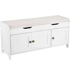 VEVOR Shoe Bench, 41.3 x 13.8 x 19.8 Inch Entryway Bench with Lift Top Storage and Seat Cushion, 250lbs Shoe Rack with 3 Cabinets and Height Adjustable Shelf, for Bedroom, Hallway, White + Black