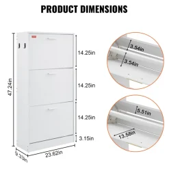 VEVOR Shoe Cabinet with 3 Flip Drawers, Shoe Storage Cabinet for Entryway, Free Standing Shoe Storage Organizer with Side Hooks for Heels, Boots, Slippers in Hallway, Living Room