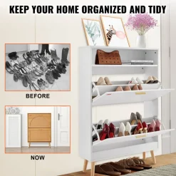 VEVOR Shoe Cabinet with 2 Flip Drawers, Shoe Storage Cabinet for Entryway, Free Standing Shoe Storage Organizer with Top Storage Cubby for Heels, Boots, Slippers in Hallway, Living Room
