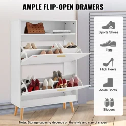 VEVOR Shoe Cabinet with 2 Flip Drawers, Shoe Storage Cabinet for Entryway, Free Standing Shoe Storage Organizer with Top Storage Cubby for Heels, Boots, Slippers in Hallway, Living Room