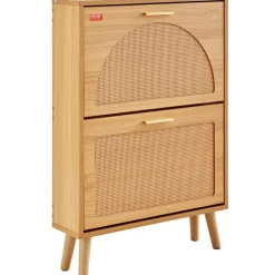 VEVOR Shoe Cabinet with 2 Flip Drawers, Shoe Storage Cabinet for Entryway, Free Standing Shoe Storage Organizer with Rattan Doors for Heels, Boots, Slippers in Hallway, Living Room