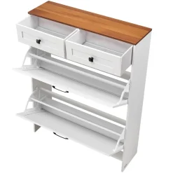 VEVOR Shoe Cabinet with 2 Flip Drawers, Farmhouse Shoes Storage Cabinet with 2 Drawers and Anti-Tipping Device, Freestanding Shoe Organizer Ideal for Entryway, Hallway, Bedroom, Living Room, White