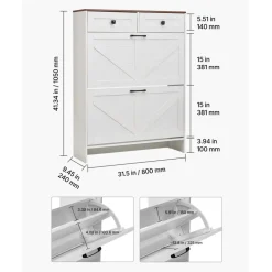 VEVOR Shoe Cabinet with 2 Flip Drawers, Farmhouse Shoes Storage Cabinet with 2 Drawers and Anti-Tipping Device, Freestanding Shoe Organizer Ideal for Entryway, Hallway, Bedroom, Living Room, White