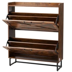 VEVOR Shoe Cabinet with 2 Flip Drawers, Farmhouse Shoes Storage Cabinet with Metal Legs and Anti-Tipping Device, Freestanding Shoe Organizer Ideal for Entryway, Hallway, Bedroom, Living Room, Brown