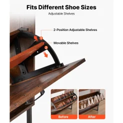 VEVOR Shoe Cabinet with 2 Flip Drawers, Farmhouse Shoes Storage Cabinet with Metal Legs and Anti-Tipping Device, Freestanding Shoe Organizer Ideal for Entryway, Hallway, Bedroom, Living Room, Brown