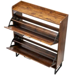 VEVOR Shoe Cabinet with 2 Flip Drawers, Farmhouse Shoes Storage Cabinet with Metal Legs and Anti-Tipping Device, Freestanding Shoe Organizer Ideal for Entryway, Hallway, Bedroom, Living Room, Brown