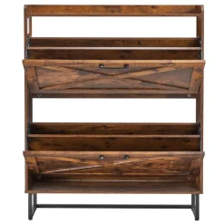 VEVOR Shoe Cabinet with 2 Flip Drawers, Farmhouse Shoes Storage Cabinet with Metal Legs and Anti-Tipping Device, Freestanding Shoe Organizer Ideal for Entryway, Hallway, Bedroom, Living Room, Brown
