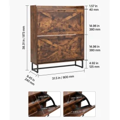 VEVOR Shoe Cabinet with 2 Flip Drawers, Farmhouse Shoes Storage Cabinet with Metal Legs and Anti-Tipping Device, Freestanding Shoe Organizer Ideal for Entryway, Hallway, Bedroom, Living Room, Brown