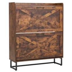 VEVOR Shoe Cabinet with 2 Flip Drawers, Farmhouse Shoes Storage Cabinet with Metal Legs and Anti-Tipping Device, Freestanding Shoe Organizer Ideal for Entryway, Hallway, Bedroom, Living Room, Brown