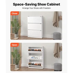 VEVOR Shoe Cabinet with 3 Flip Drawers, Modern Shoes Storage Cabinet with Anti-Tipping Device, Freestanding Shoe Rack Organizer, Ideal for Entryway, Hallway, Bedroom, Living Room, Closet, White