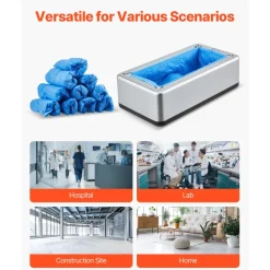 VEVOR Shoe Cover Dispenser, Automatic Shoe Covers Dispenser with 100 Pcs of Non-Slip Disposable Shoes Covers, Fits Size Up to US 11, for Home, Office, Lab, Factory, Hospital, Indoor Use, Silver