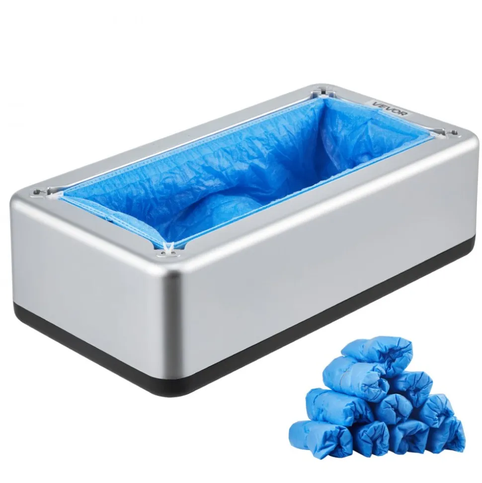 VEVOR Shoe Cover Dispenser, Automatic Shoe Covers Dispenser with 100 Pcs of Non-Slip Disposable Shoes Covers, Fits Size Up to US 11, for Home, Office, Lab, Factory, Hospital, Indoor Use, Silver