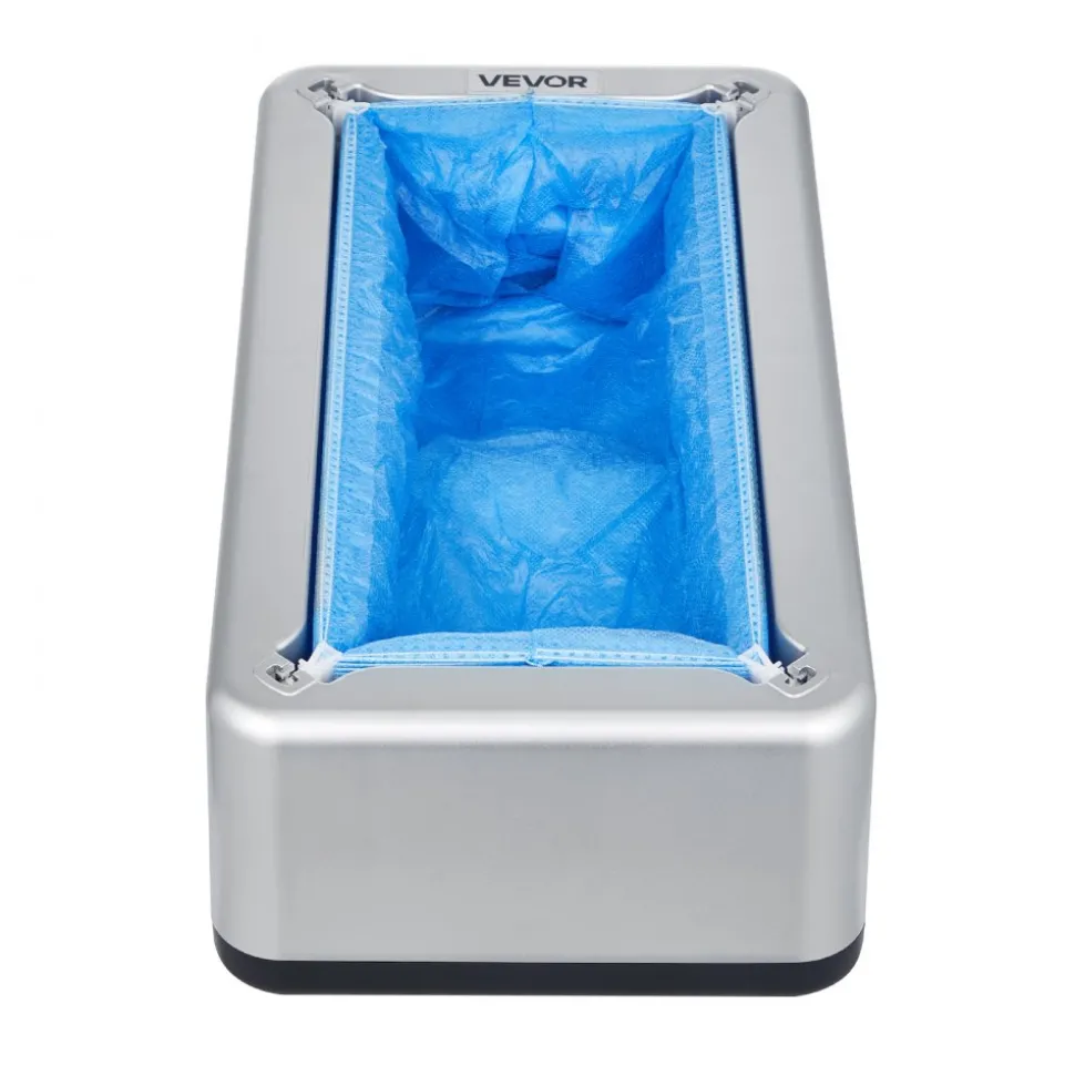VEVOR Shoe Cover Dispenser, Automatic Shoe Covers Dispenser with 100 Pcs of Non-Slip Disposable Shoes Covers, Fits Size Up to US 11, for Home, Office, Lab, Factory, Hospital, Indoor Use, Silver