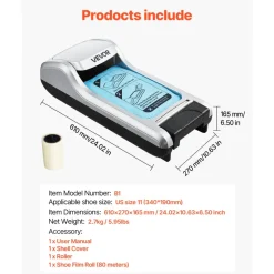 VEVOR Shoe Cover Dispenser, Automatic Shoe Film Machine with 1 Roll (600 Pcs) of Non-Slip Disposable Sole Membrane, Fits Size Up to US 11, for Home, Office, Lab, Factory, Hospital, Indoor Use, Silver