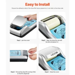VEVOR Shoe Cover Dispenser, Automatic Shoe Film Machine with 1 Roll (600 Pcs) of Non-Slip Disposable Sole Membrane, Fits Size Up to US 11, for Home, Office, Lab, Factory, Hospital, Indoor Use, Silver