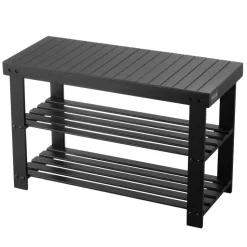 VEVOR Shoe Rack Bench, 3-Tier Bamboo Entryway Bench, Shoe Storage Organizer Holds Up to 286 lbs, 27.6 x 11.3 x 17.8 Inches, for Front Door, Hallway, Living Room, Bedroom, Black