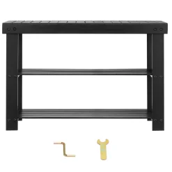 VEVOR Shoe Rack Bench, 3-Tier Bamboo Entryway Bench, Shoe Storage Organizer Holds Up to 286 lbs, 27.6 x 11.3 x 17.8 Inches, for Front Door, Hallway, Living Room, Bedroom, Black