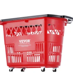 VEVOR Shopping Baskets, 6PCS, 39L Shopping Carts with Handles, Plastic Rolling Shopping Basket with Wheels, Large Portable Shopping Basket Set for Supermarkets, Retail Stores, Grocery Shopping, Red