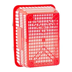 VEVOR Shopping Baskets, 12 PCS, 21L Stackable PE Plastic Grocery Baskets with Metal Handles, Dense Mesh Structure, Holds up to 20 lbs, Portable for Grocery, Retail, Stores, Supermarket, Home Use, Red