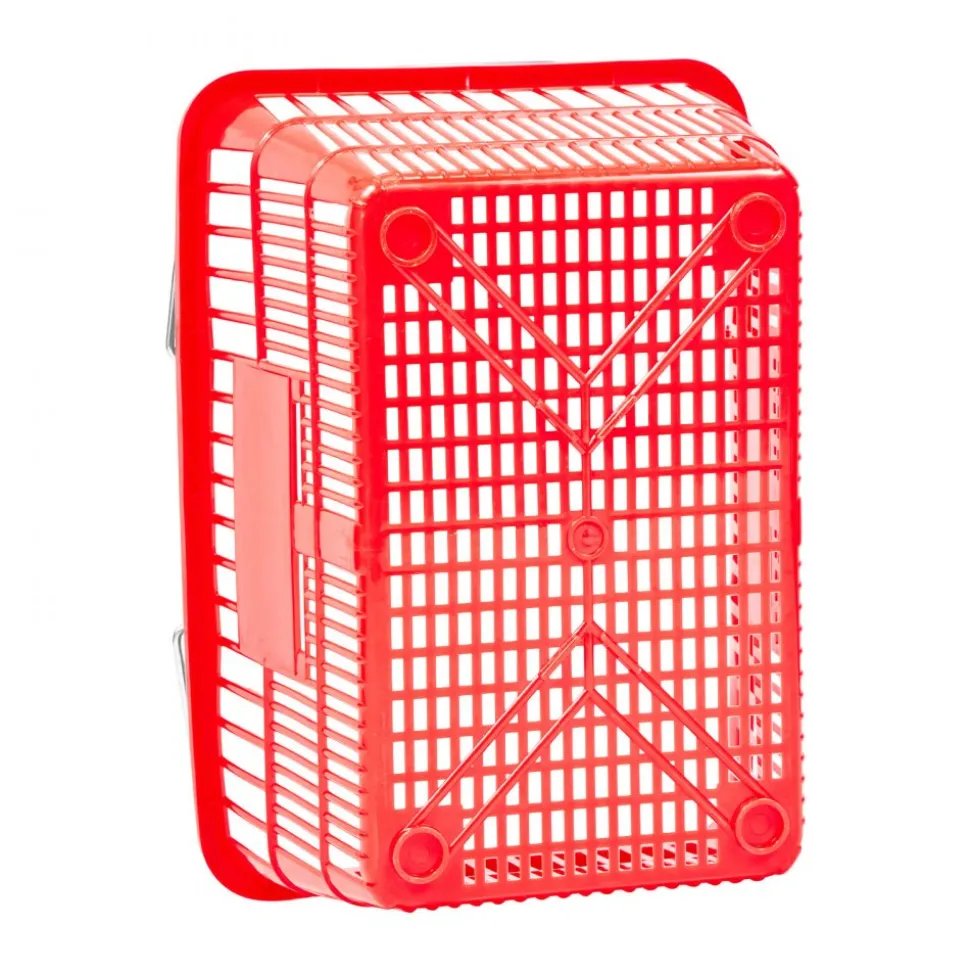 VEVOR Shopping Baskets, 12 PCS, 21L Stackable PE Plastic Grocery Baskets with Metal Handles, Dense Mesh Structure, Holds up to 20 lbs, Portable for Grocery, Retail, Stores, Supermarket, Home Use, Red