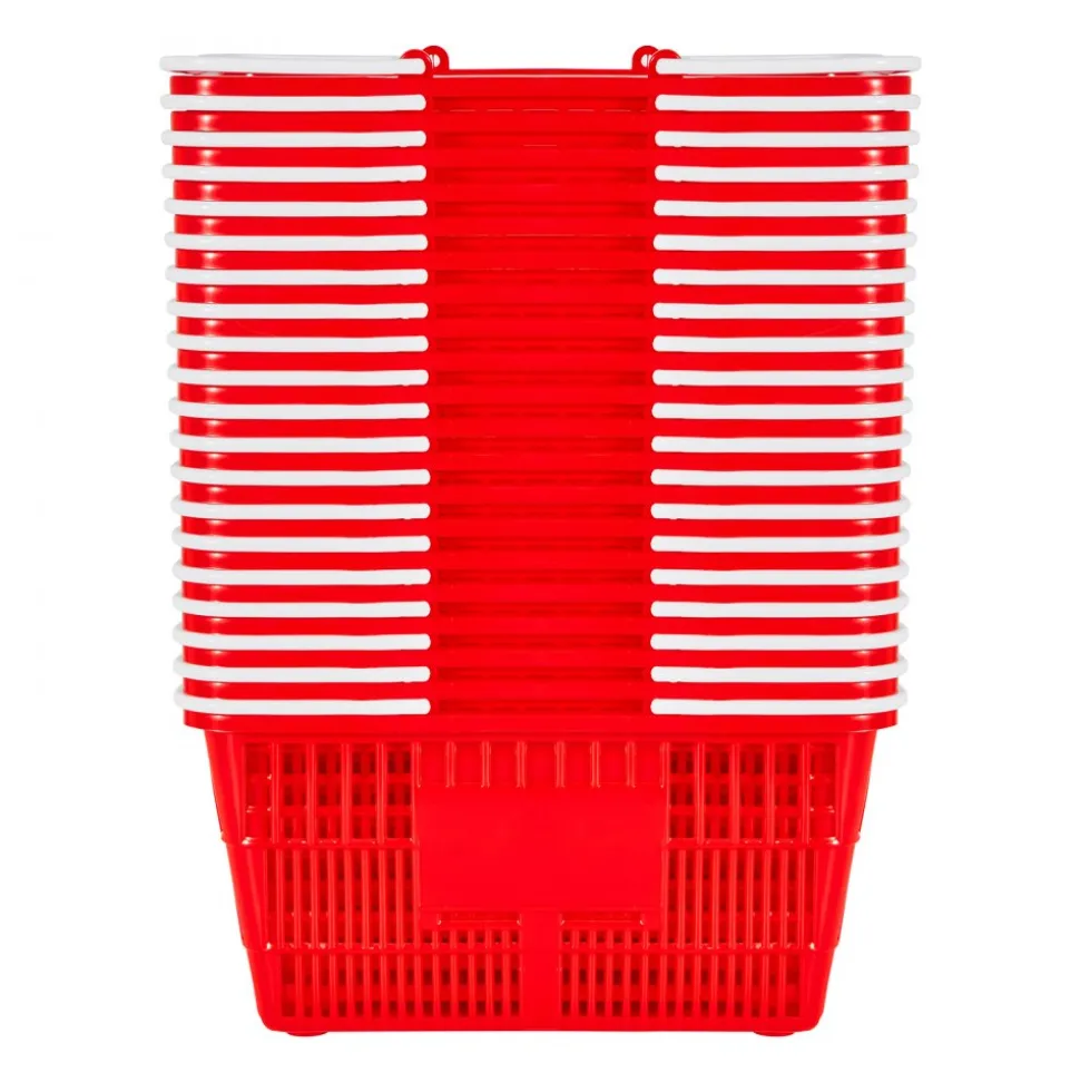 VEVOR Shopping Baskets, 12 PCS, 22L Stackable Metal Grocery Baskets with Handles, Dense Mesh Structure, Holds up to 44 lbs, Portable for Grocery, Retail, Stores, Supermarket, Bookstore, Home Use, Red