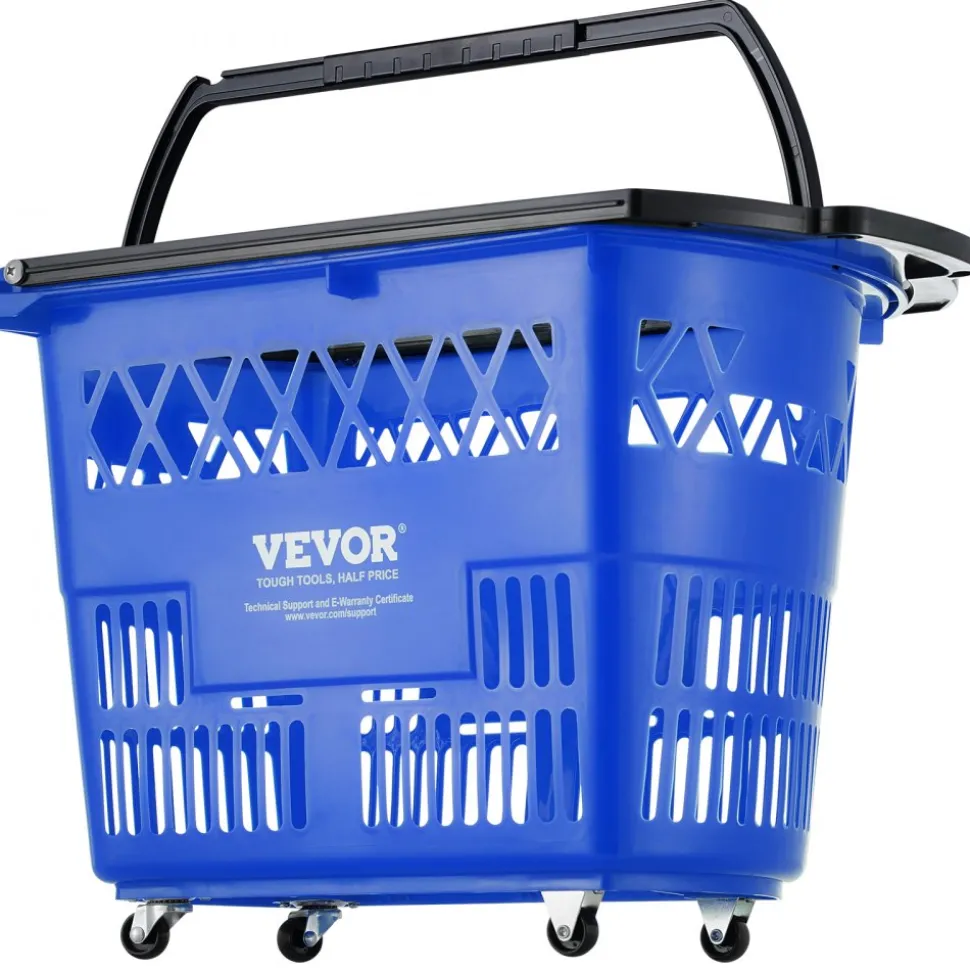 VEVOR Shopping Baskets, 12 PCS, 21L Stackable PE Plastic Grocery Baskets with Handles, Dense Mesh Structure, Holds up to 20 lbs, Portable for Grocery, Retail, Stores, Supermarket, Home Use, Red