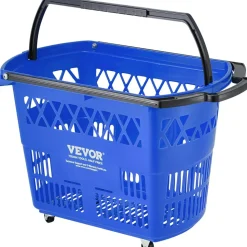 VEVOR Shopping Baskets, 12 PCS, 21L Stackable PE Plastic Grocery Baskets with Handles, Dense Mesh Structure, Holds up to 20 lbs, Portable for Grocery, Retail, Stores, Supermarket, Home Use, Red