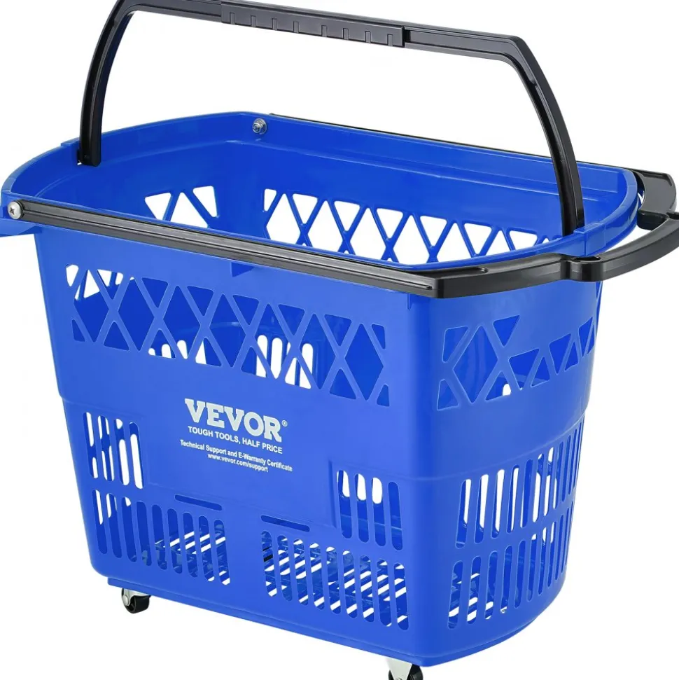 VEVOR Shopping Baskets, 12 PCS, 21L Stackable PE Plastic Grocery Baskets with Handles, Dense Mesh Structure, Holds up to 20 lbs, Portable for Grocery, Retail, Stores, Supermarket, Home Use, Red