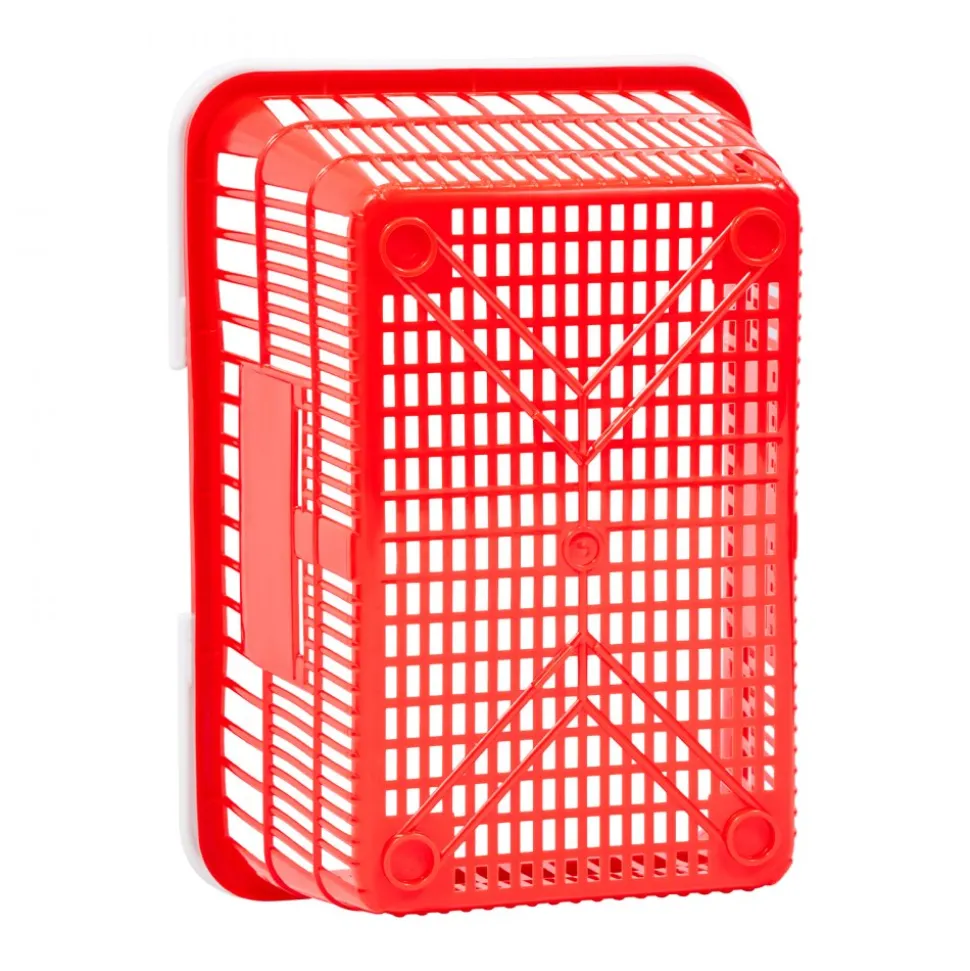 VEVOR Shopping Baskets, 4 PCS, 21L Stackable PE Plastic Grocery Baskets with Handles, Dense Mesh Structure, Holds up to 20 lbs, Portable for Grocery, Retail, Stores, Supermarket, Home Use, Red
