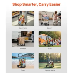 VEVOR Shopping Cart, Folding Grocery Utility Cart with Swivel Wheels, 90 LBS Large Load Capacity, Heavy Duty Rolling Laundry Basket Butler for Laundry, Shopping, Camping, Grocery, Luggage, Black