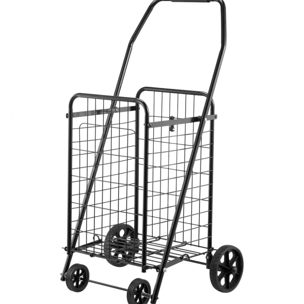 VEVOR Shopping Cart, Folding Grocery Utility Cart with Swivel Wheels, 90 LBS Large Load Capacity, Heavy Duty Rolling Laundry Basket Butler for Laundry, Shopping, Camping, Grocery, Luggage, Black