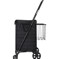 VEVOR Shopping Cart, Folding Grocery Utility Cart with Dual Baskets, Waterproof Liner & Wheels, 100 LBS Large Load Capacity, Heavy Duty Laundry Basket for Laundry, Shopping, Camping, Grocery, Luggage