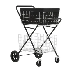 VEVOR Shopping Cart 2-Tier with Wheels Foldable for Grocery 88lbs Capacity, Heavy Duty Utility Cart with 2 Detachable Storage Baskets, 360° Rolling Swivel Wheels, for Groceries, Warehouse, Supermarket