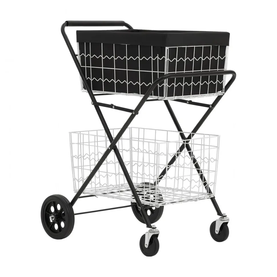 VEVOR Shopping Cart 2-Tier with Wheels Foldable for Grocery 88lbs Capacity, Heavy Duty Utility Cart with 2 Detachable Storage Baskets, 360° Rolling Swivel Wheels, for Groceries, Warehouse, Supermarket