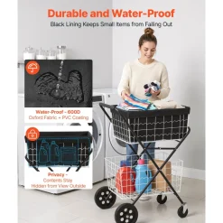 VEVOR Shopping Cart 2-Tier with Wheels Foldable for Grocery 88lbs Capacity, Heavy Duty Utility Cart with 2 Detachable Storage Baskets, 360° Rolling Swivel Wheels, for Groceries, Warehouse, Supermarket