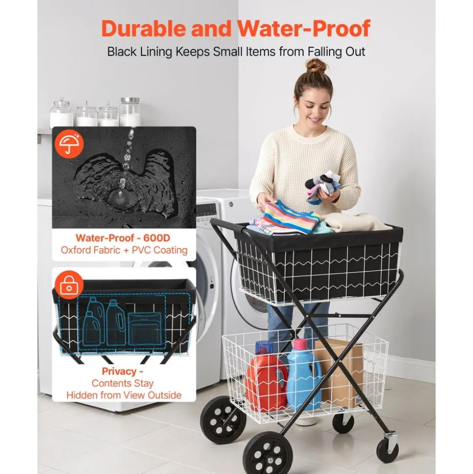 VEVOR Shopping Cart 2-Tier with Wheels Foldable for Grocery 88lbs Capacity, Heavy Duty Utility Cart with 2 Detachable Storage Baskets, 360° Rolling Swivel Wheels, for Groceries, Warehouse, Supermarket