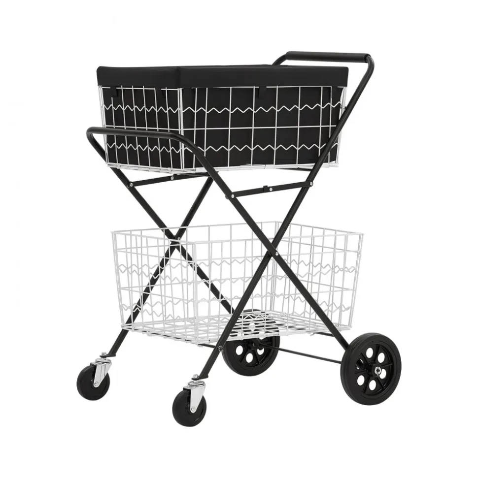 VEVOR Shopping Cart 2-Tier with Wheels Foldable for Grocery 88lbs Capacity, Heavy Duty Utility Cart with 2 Detachable Storage Baskets, 360° Rolling Swivel Wheels, for Groceries, Warehouse, Supermarket