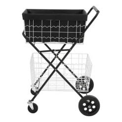 VEVOR Shopping Cart 2-Tier with Wheels Foldable for Grocery 88lbs Capacity, Heavy Duty Utility Cart with 2 Detachable Storage Baskets, 360° Rolling Swivel Wheels, for Groceries, Warehouse, Supermarket