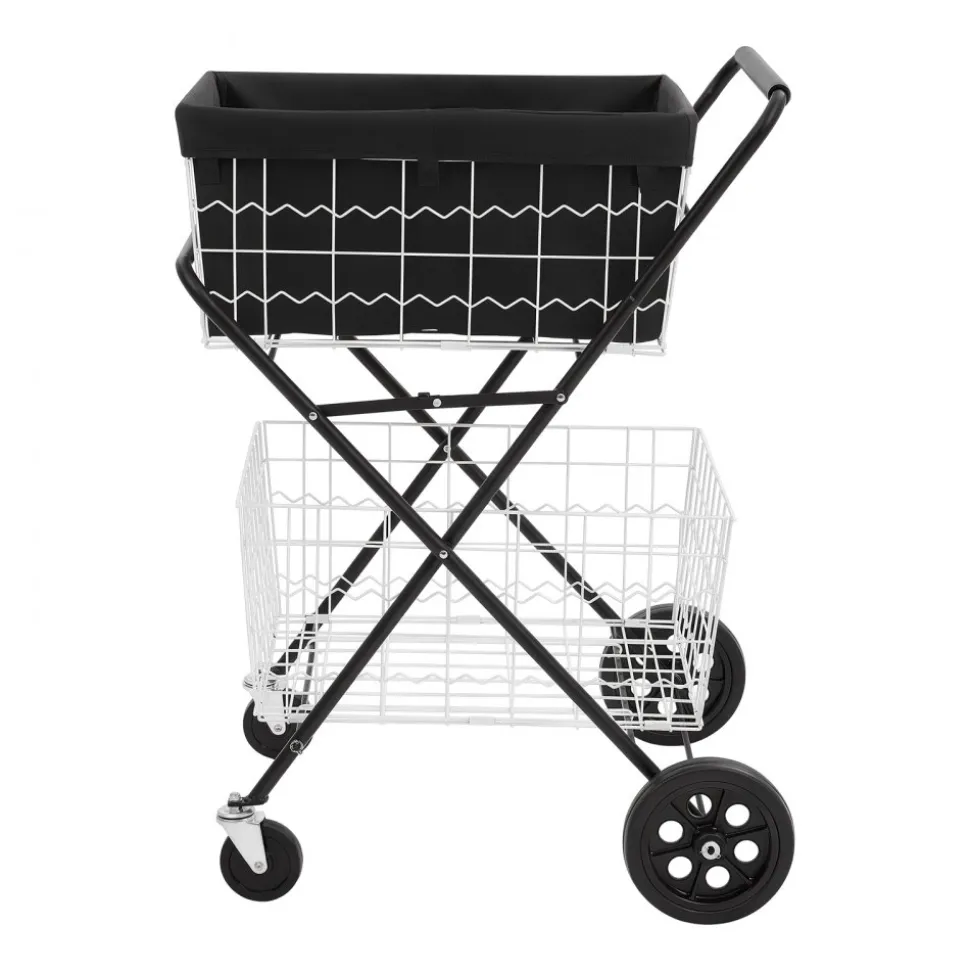 VEVOR Shopping Cart 2-Tier with Wheels Foldable for Grocery 88lbs Capacity, Heavy Duty Utility Cart with 2 Detachable Storage Baskets, 360° Rolling Swivel Wheels, for Groceries, Warehouse, Supermarket