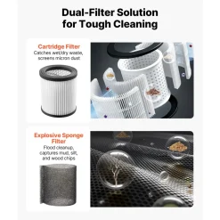 VEVOR Shop Vac, 5.8 Gallon Wet Dry Shop Vacuum, 4 Peak HP with One-Button Self-Cleaning, Dual-Filter, 900W Input Power, 1.25in x 7ft Hose, 9.8ft Cord, Metal Tank for Jobsite, Workshop, Garage, Home