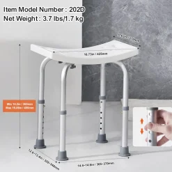 VEVOR Shower Chair, Adjustable Height Shower Stool with Built-in Handles, Shower Seat for Inside Shower or Tub, Non-Slip Bench Bathtub Stool Seat for Elderly Disabled Handicap, 158.8 kg Capacity